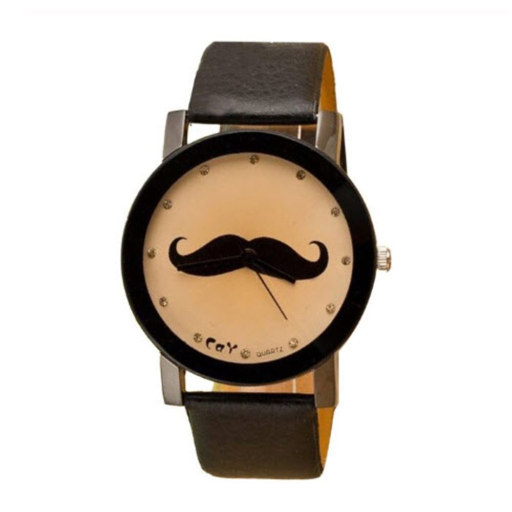 Handlebar Mustache Watch with Black Strap